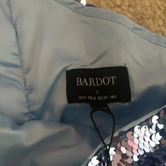 Bardot one shoulder sequin mini dress Purple NWT Revolve Blue Cocktail Disco S - Picture 2 of 5
